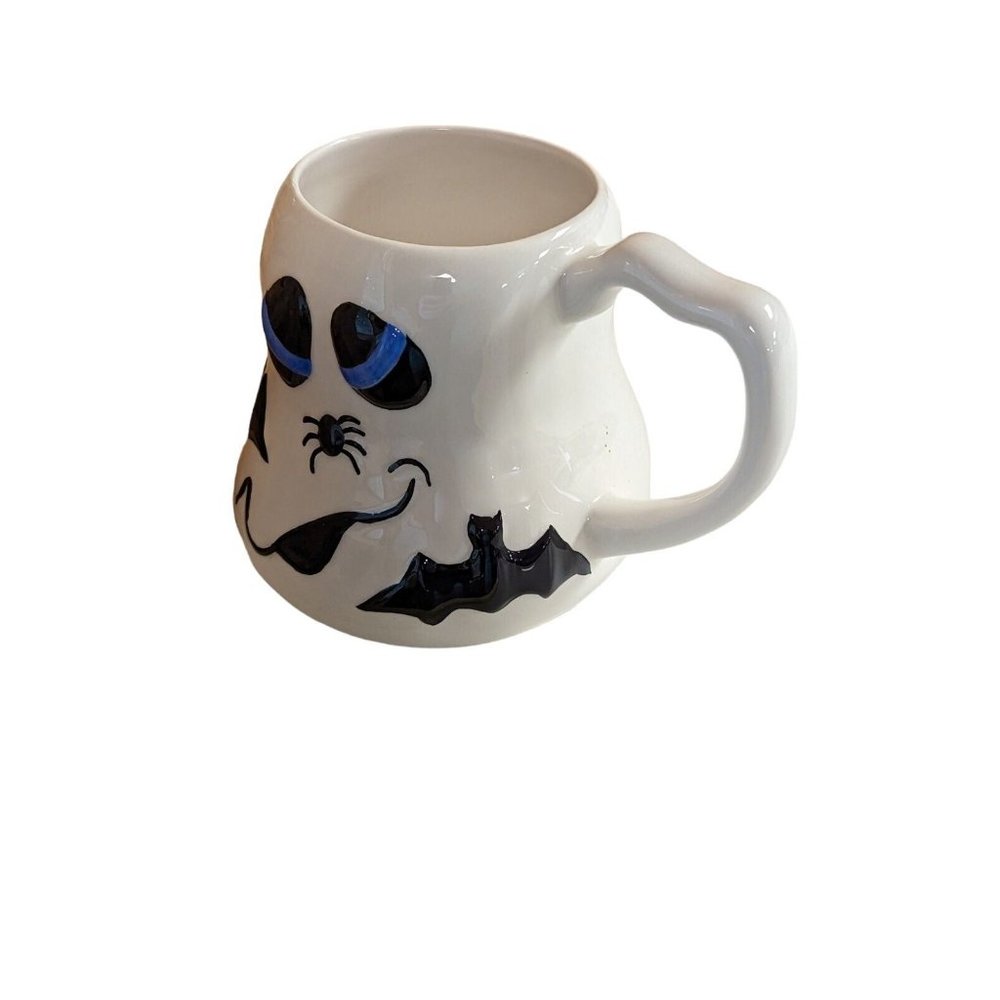 Inspirado Ghost Coffee Mug Cup Halloween Spider Bat Hand Painted